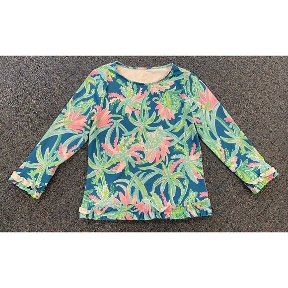 Girl's Lilly Pulitzer Long Sleeve Rash Guard Swim Pink Blue Green Size 14 - Picture 1 of 4